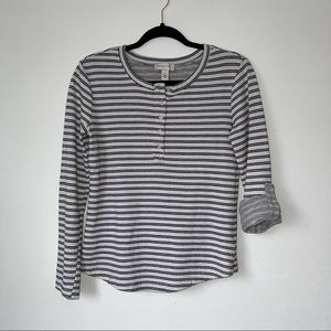 VINTAGE AMERICA | STRIPED HENLEY LONG SLEEVE CREW NECK